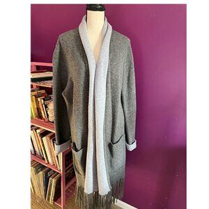 Hannah Rose Dark Gray Fringe Cashmere Wool Cardigan Sweater | Size L